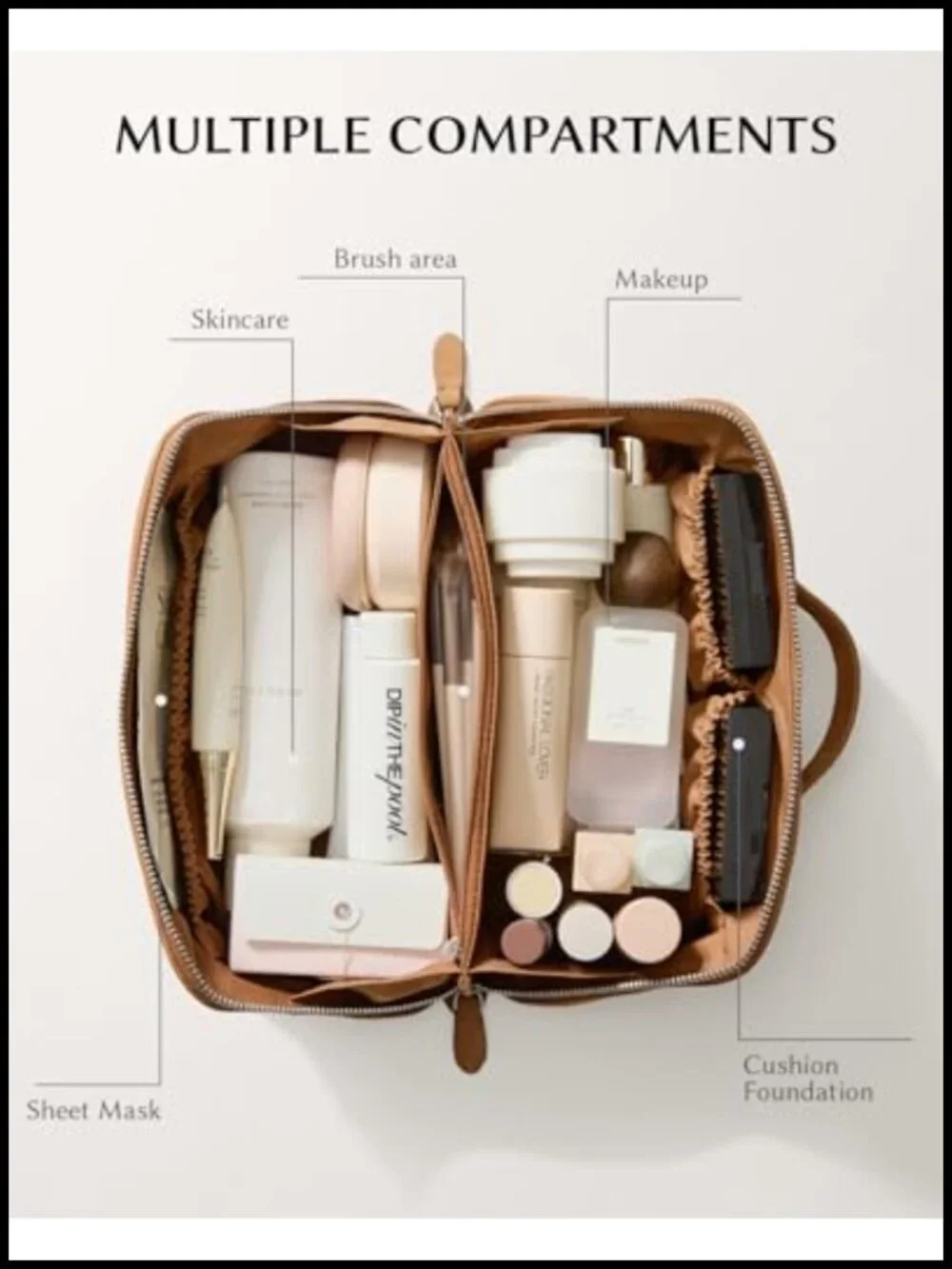 Genuine Nubuck Leather Makeup Bag 180 Wide-Open Flat Cosmetic Organizer with